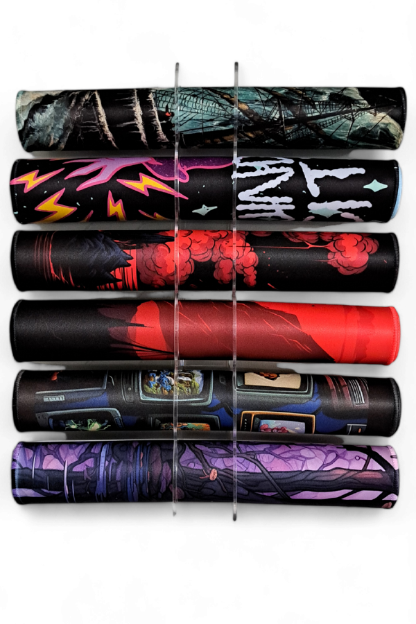 Clean Playmat Wall Display built for your Jank Mats Collection!