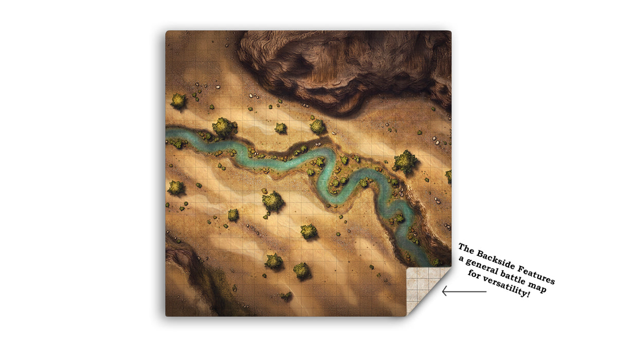 Desert Stream TTRPG Battle Map | Double-Sided | 2ft x 2ft – Jankmats